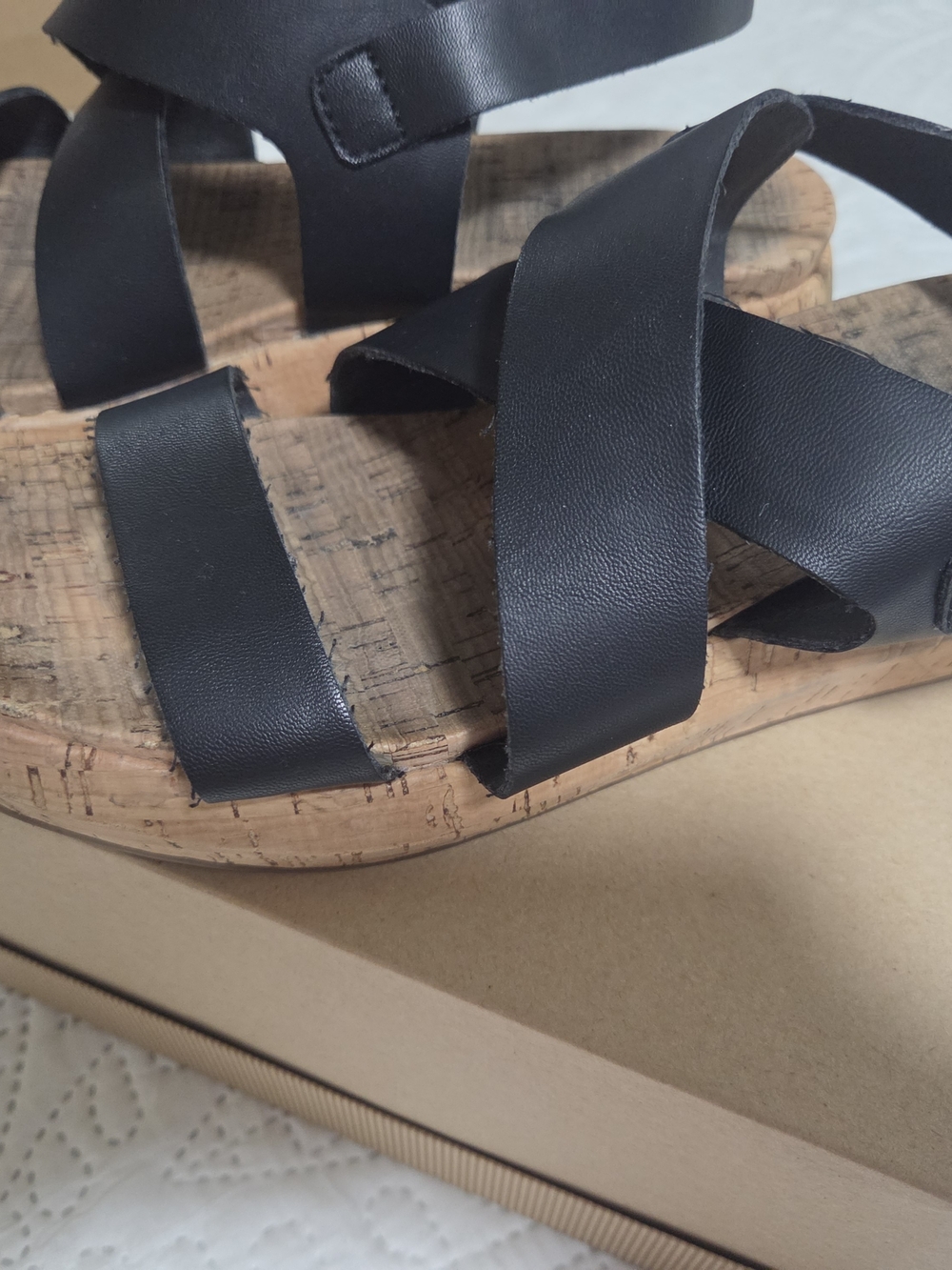 Kork-Ease Black Cork-Platform Cross-Strap Sandals